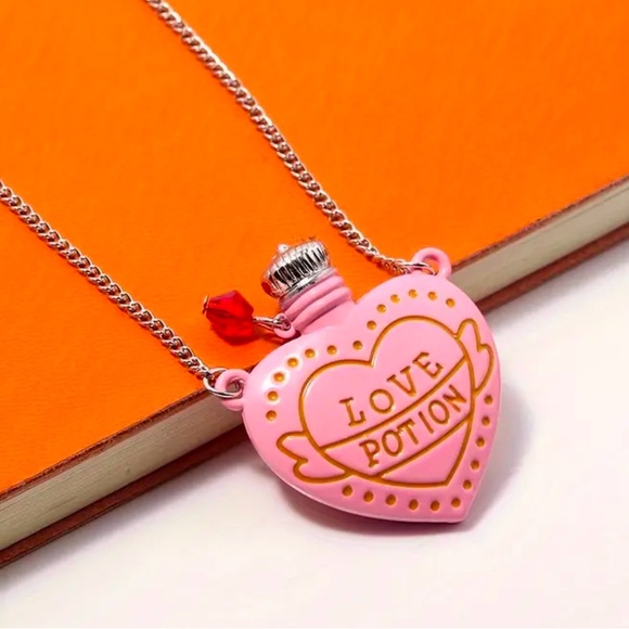 Love Potion Pink Bottle Necklace Heart Romance - Picture 3 of 9